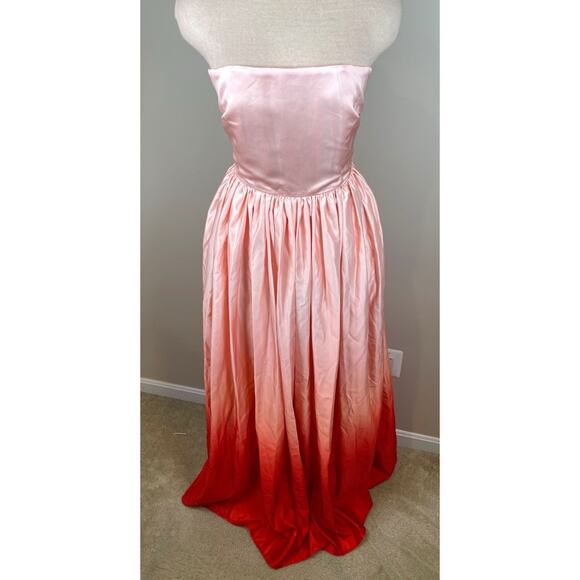 Sau Lee Teigen Blush Red Ombre Strapless Maxi Gown Size 6 - Picture 3 of 12